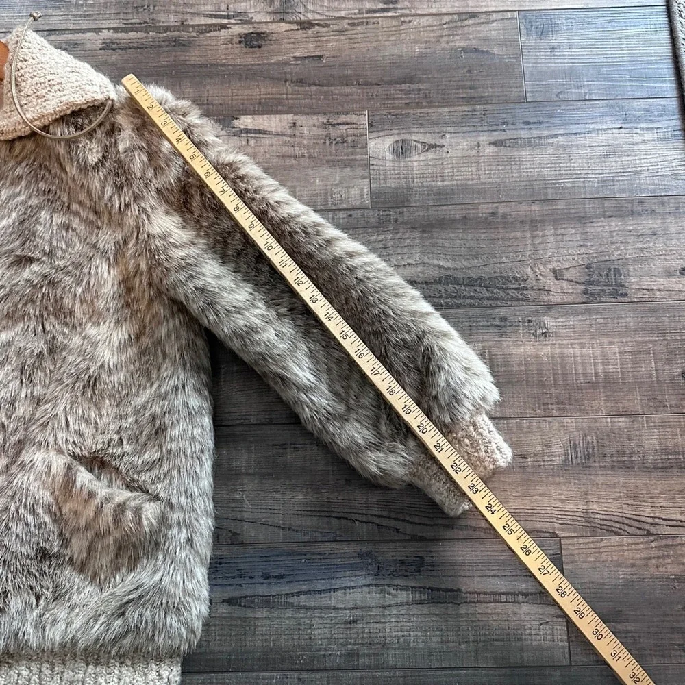 Lifestyle 80 by Andrea Ungar Faux Fur Jacket Zig Zag Pattern Knit Collar & Cuffs - Picture 13 of 14